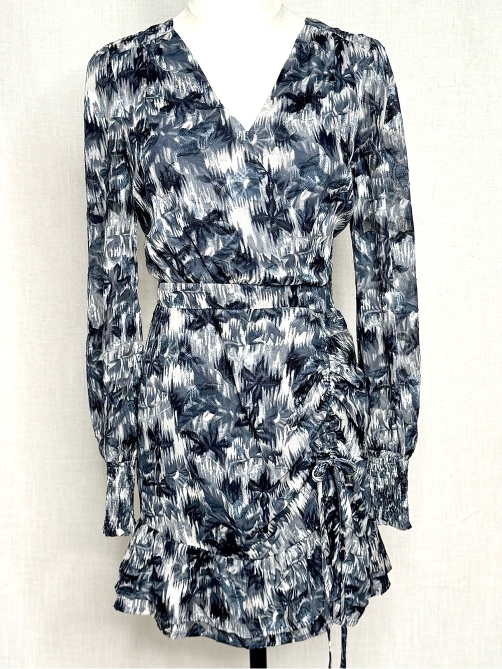 Allison New York Belle Faux Wrap Ruched Mini Dress Gray Small